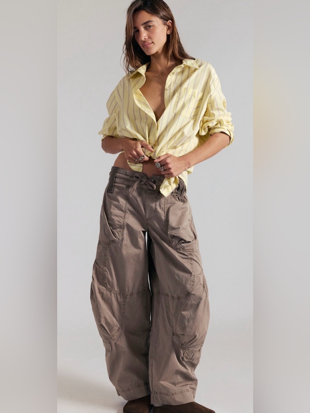Free People S We the Free Onset Pull On Cargo Pants in Dusted Cocoa Brown NEW